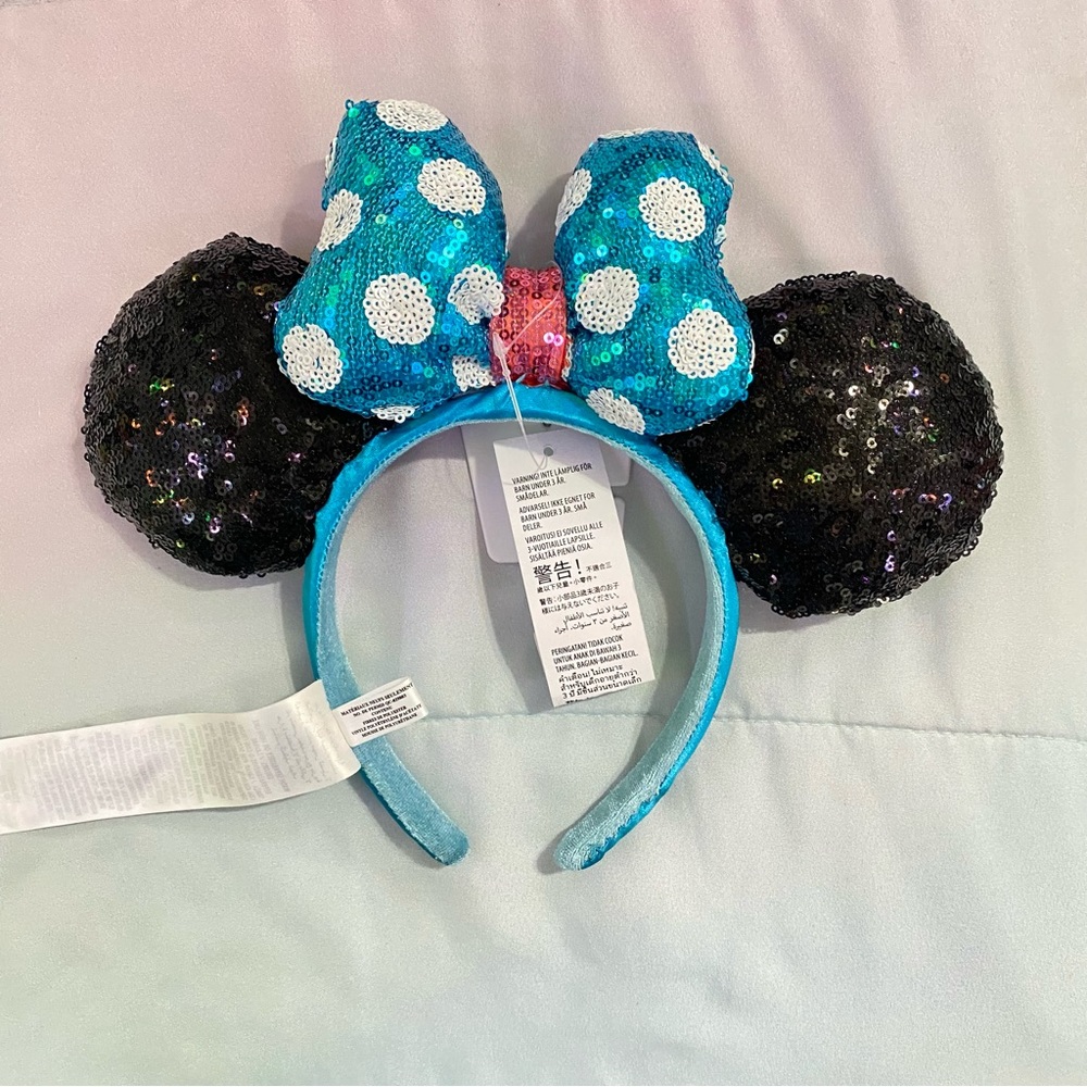 minnie mouse ears blue classic polka dots design NWT headband disney parks